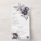 Zwart en Lavendel Bloemen QR Code All In One Uitnodiging (Binnen)
