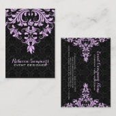 Zwart en lavendel bloemenkant visitekaartje (Voorkant / Achterkant)