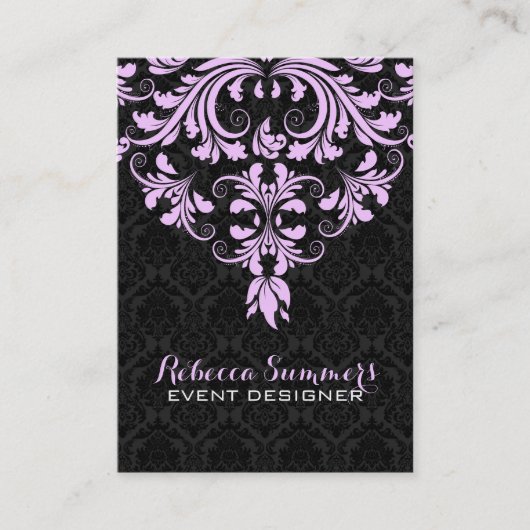 Zwart en lavendel bloemenkant visitekaartje (Voorkant)