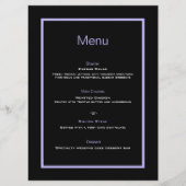 Zwart en lavendel bruiloft plat menu (Voorkant)