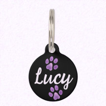 Zwart en Lavendel Pet Paws en aangepaste naam Lucy