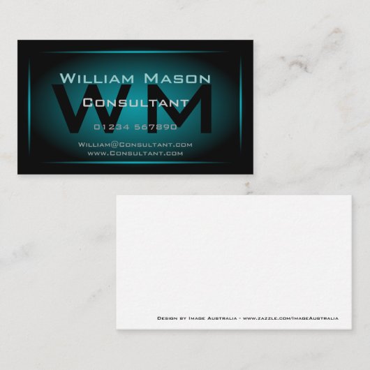 Zwart en licht blauw omhuld monogram - Visitekaart Visitekaartje (Voorkant / Achterkant)