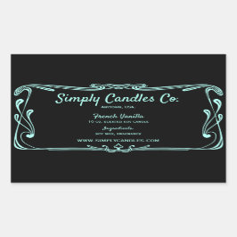 Zwart en Licht Blauwgroen Border Candle Jar Label