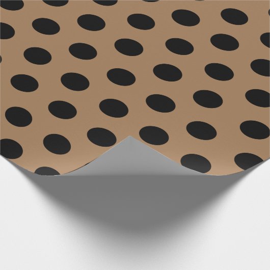 Zwart en licht bruin Retro Polka dot wrapppapier Cadeaupapier (Hoek)