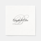 Zwart en licht grijs Fancy Script Monogram wit Servet (Voorkant)