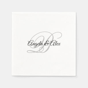 Zwart en licht grijs Fancy Script Monogram wit Servet