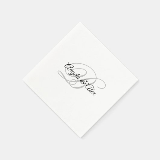 Zwart en licht grijs Fancy Script Monogram wit Servet (Hoek)
