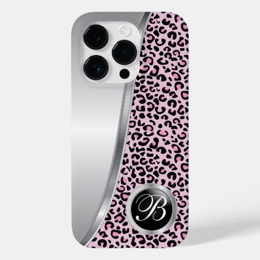 Zwart en licht roze luipaard afdrukken | Monogram Case-Mate iPhone Case (Achterkant)