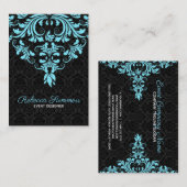 Zwart en lichtblauw bloemenkant visitekaartje (Voorkant / Achterkant)