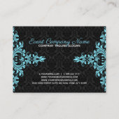 Zwart en lichtblauw bloemenkant visitekaartje (Achterkant)