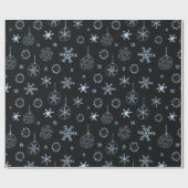 Zwart en Lichtblauw Moderne Sneeuwvlokken Kerstmis Cadeaupapier (Vlak)