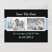 Zwart en lichtblauw "Save the Date" Aankondigingskaart (Voorkant)