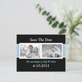 Zwart en lichtblauw "Save the Date" Aankondigingskaart (Staand voorkant)