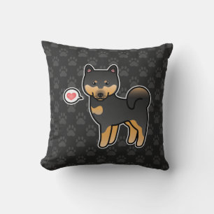 Zwart En Lichtbruin Cartoon Shiba Inu Liefde Kussen