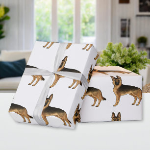 Zwart En Lichtbruin Duitse Herdershond Cartoon Hon Cadeaupapier