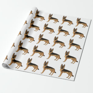 Zwart En Lichtbruin Duitse Herdershond Cartoon Hon Cadeaupapier