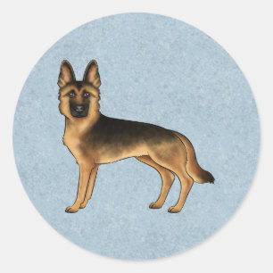 Zwart en lichtbruin Duitse Herdershond Cartoon Hon Ronde Sticker