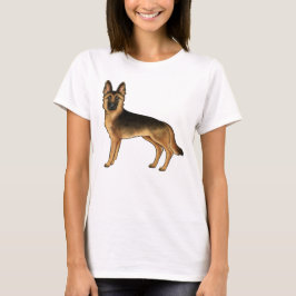 Zwart en lichtbruin Duitse Herdershond Cute Cartoo T-shirt
