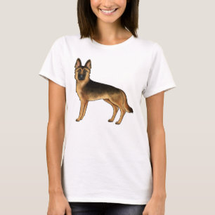 Zwart en lichtbruin Duitse Herdershond Cute Cartoo T-shirt
