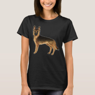 Zwart en lichtbruin Duitse Herdershond Cute Cartoo T-shirt
