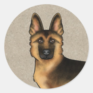 Zwart En Lichtbruin Duitse Herdershond En Face Op  Ronde Sticker
