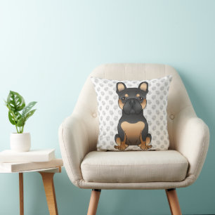 Zwart en lichtbruin Franse Bulldog Cartoon Hond &  Kussen