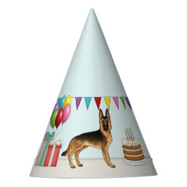 Zwart En Lichtbruin GeboorteDag Duitse Herdershond Feesthoedjes