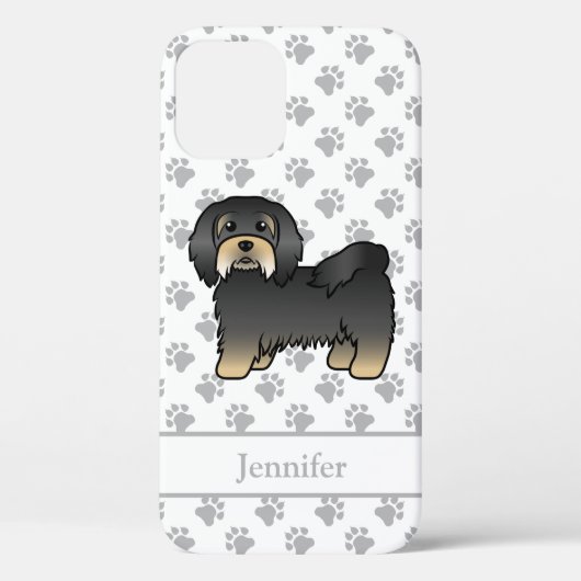Zwart en lichtbruin Havanese hond Cute Cartoon hon Case-Mate iPhone Case (Achterkant)