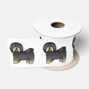 Zwart En Lichtbruin Havanese Hond Cute Cartoon Satijnen Lint