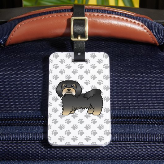 Zwart en lichtbruin Havanese hond met tekst in car Bagagelabel (Voorkant Insitu 2)