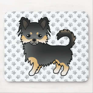 Zwart En Lichtbruin Langharige Chihuahua Cartoon & Muismat