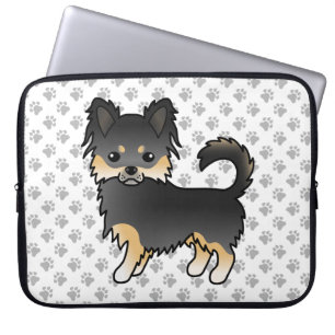 Zwart En Lichtbruin Langharige Chihuahua Hond & Po Laptop Sleeve
