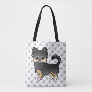 Zwart En Lichtbruin Langharige Chihuahua Hond & Po Tote Bag