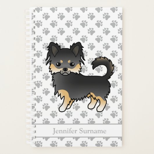 Zwart En Lichtbruin Langharige Chihuahua Hond & Te Planner (Voorkant)