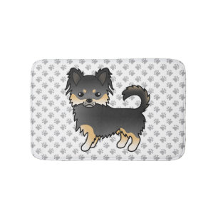 Zwart En Lichtbruin Langharige Chihuahua Met Pootj Badmat
