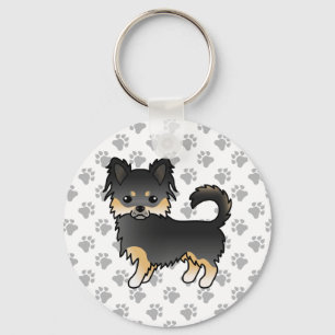 Zwart En Lichtbruin Langharige Chihuahua Met Pootj Sleutelhanger