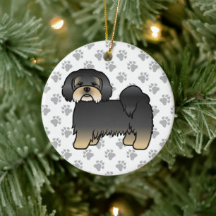 Zwart En Lichtbruin Lhasa Apso Schattig Cartoon Ho Keramisch Ornament