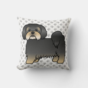 Zwart En Lichtbruin Lhasa Apso Schattig Cartoon Ho Kussen
