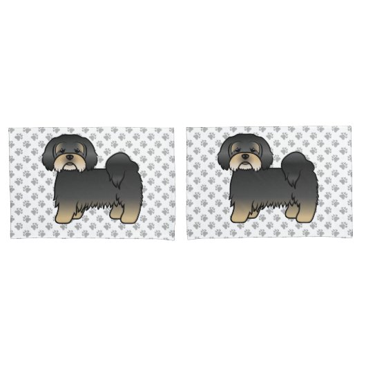 Zwart En Lichtbruin Lhasa Apso Schattig Cartoon Ho Kussensloop (Voorkant-Set)