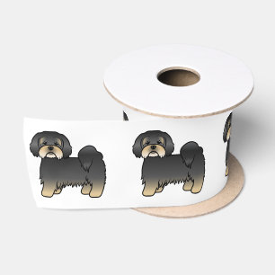 Zwart En Lichtbruin Lhasa Apso Schattig Cartoon Ho Satijnen Lint