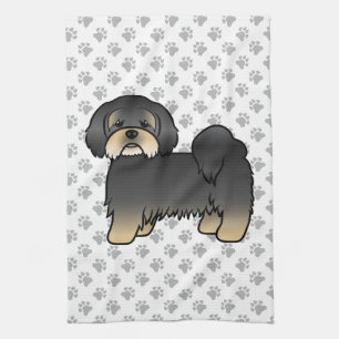 Zwart En Lichtbruin Lhasa Apso Schattig Cartoon Ho Theedoek