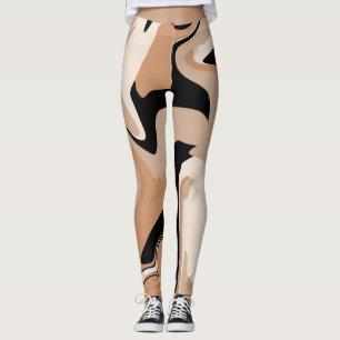 Zwart en Lichtbruin Marmerpatroon Leggings
