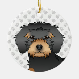 Zwart En Lichtbruin Mini Goldendoodle Cartoon Hond Keramisch Ornament