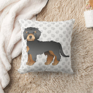 Zwart En Lichtbruin Mini Goldendoodle Cartoon Hond Kussen