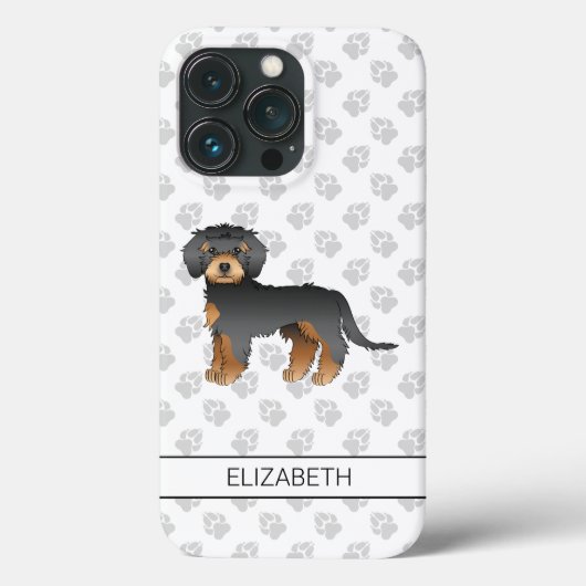 Zwart en lichtbruin mini Goldendoodle cartoonhond Case-Mate iPhone Case (Achterkant)