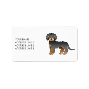 Zwart En Lichtbruin Mini Goldendoodle Cartoonhond Etiket