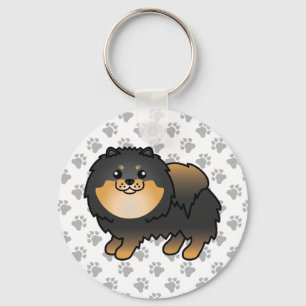 Zwart en lichtbruin Pomeranian cute cartoon hond & Sleutelhanger