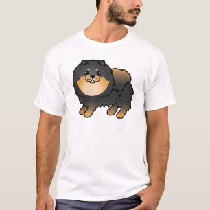 Zwart en lichtbruin Pomeranian cute cartoon hond T-shirt