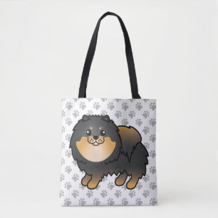 Zwart en lichtbruin Pomeranian cute cartoon hond & Tote Bag