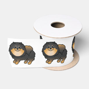 Zwart En Lichtbruin Pomeranian Zachte Tekening Hon Satijnen Lint